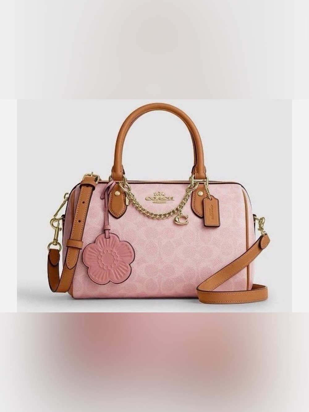 Coach Pink Rowen with Tan Trim and Gold Hardware
